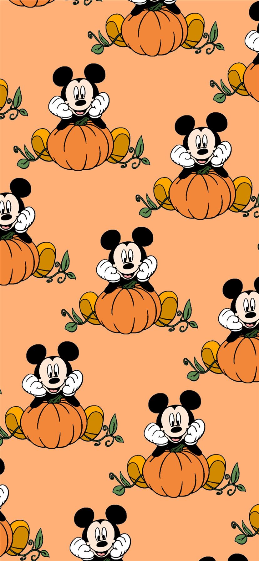 Mickey mouse and minnie mice on orange background - Thanksgiving