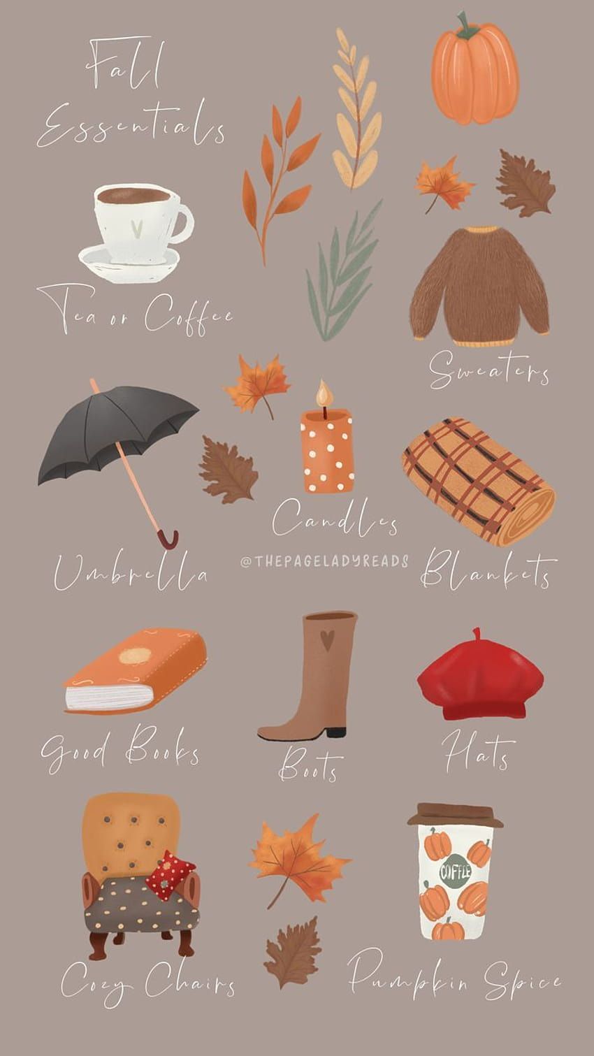 A poster with various fall items and coffee - Thanksgiving, cute fall, cozy, fall iPhone