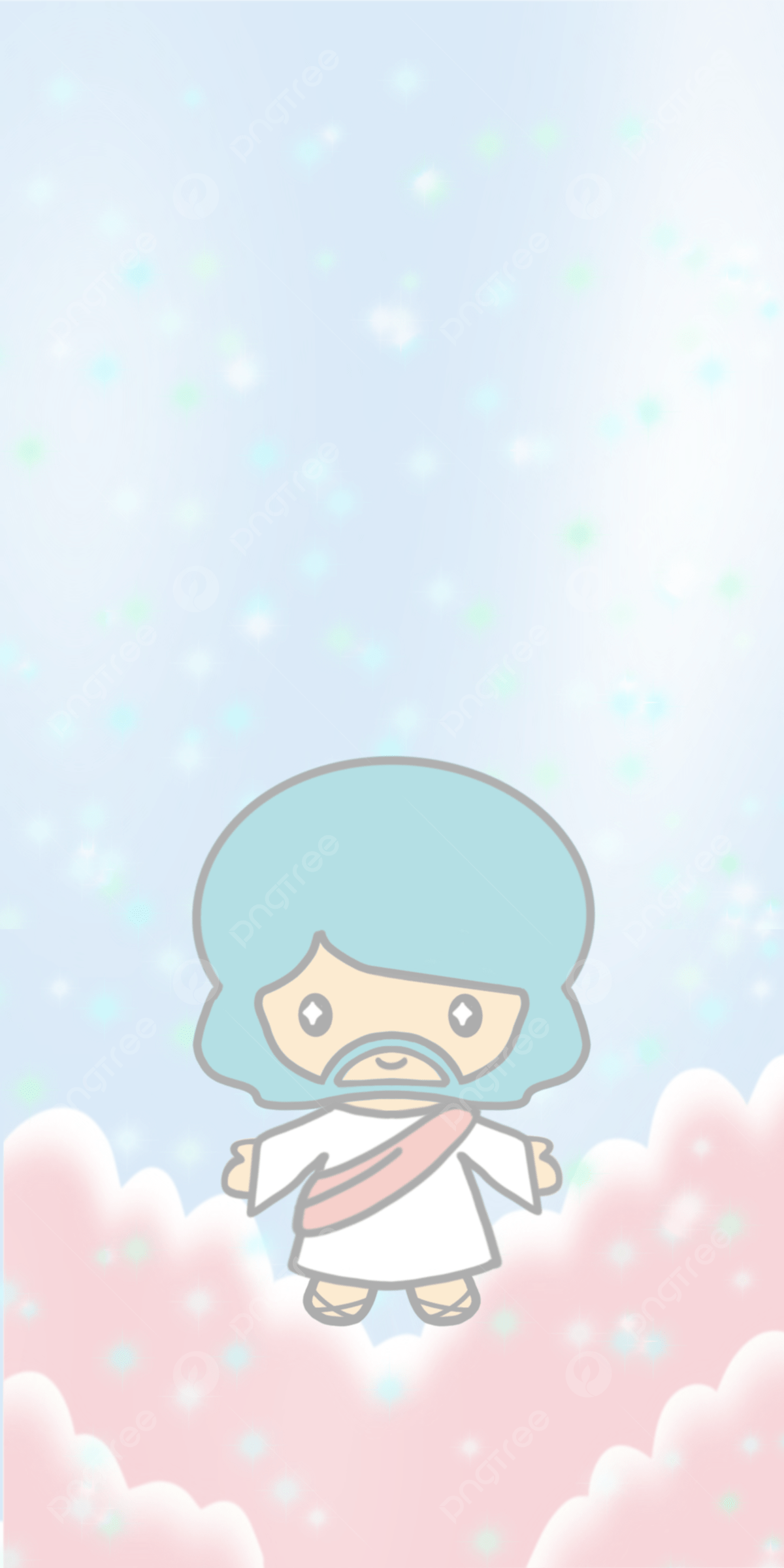 Kawaii Cute Jesus On The Clouds Mobile Wallpaper Background 300 Dpi Printable, Illustration, Faith, Christian Background Image for Free Download