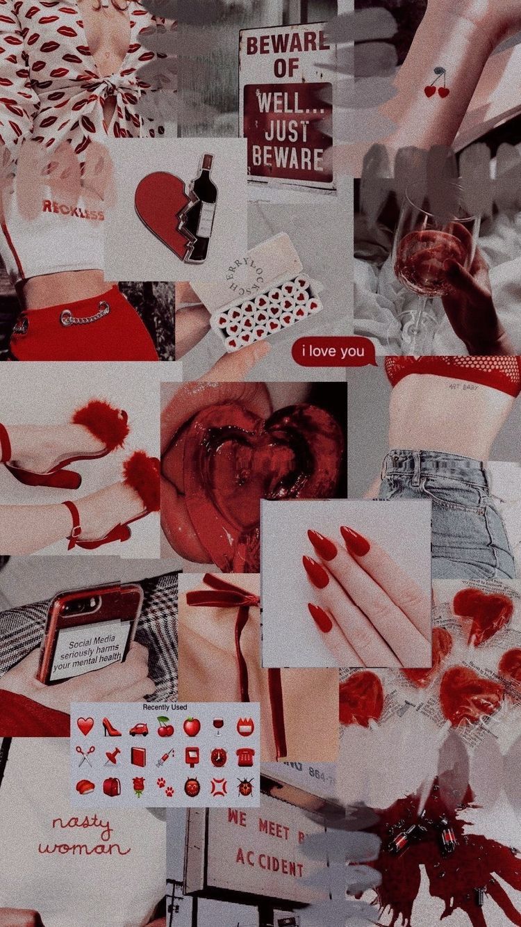 Red aesthetic collage background - Nails
