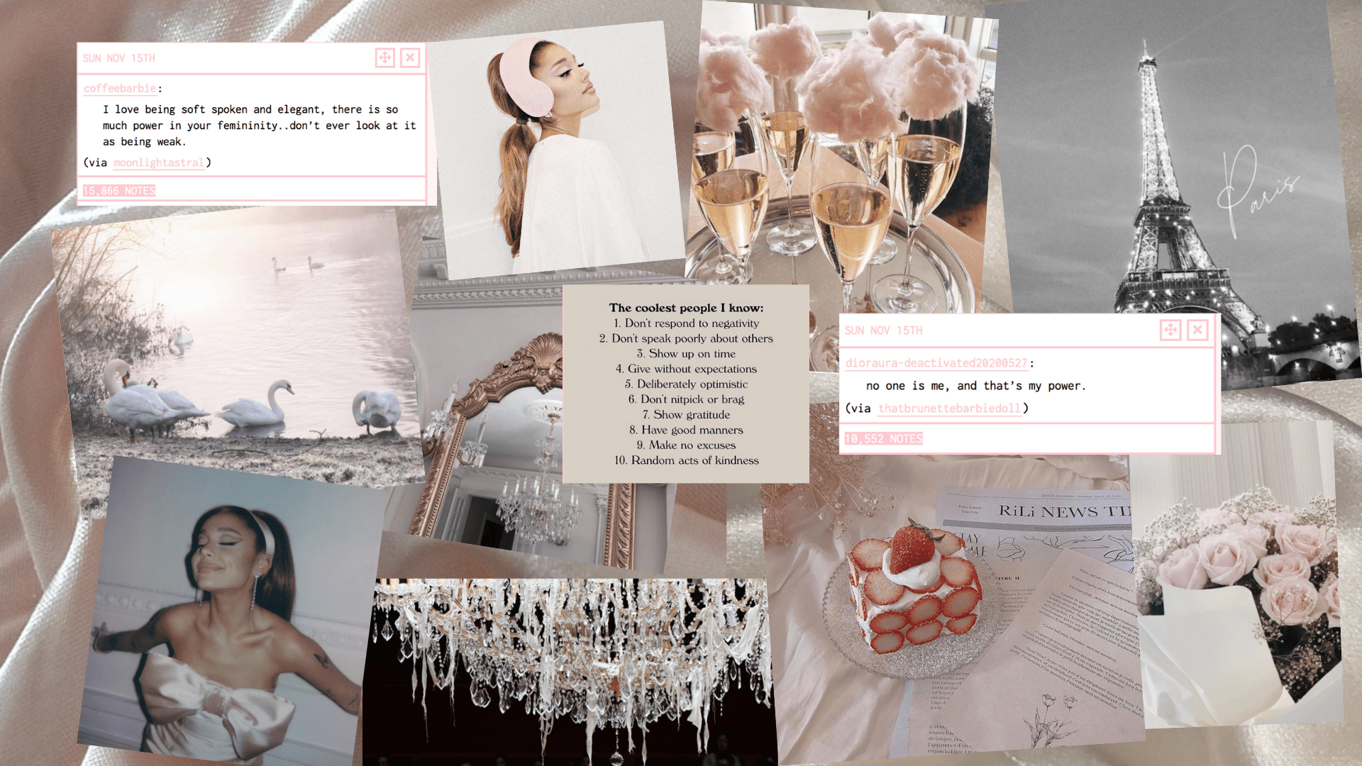 A collage of pictures with captions - Ariana Grande