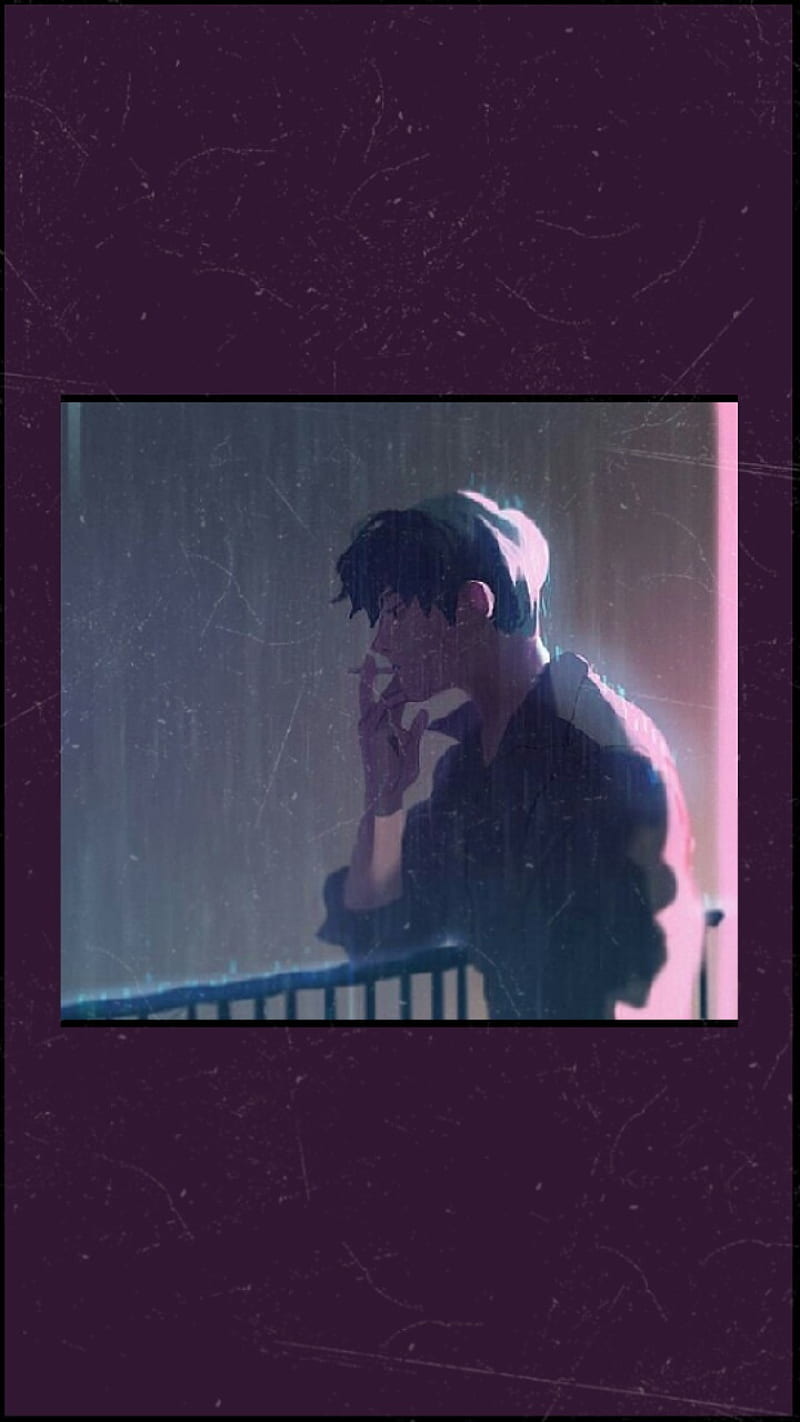 Aesthetic phone wallpaper of a man standing in the rain - Rain