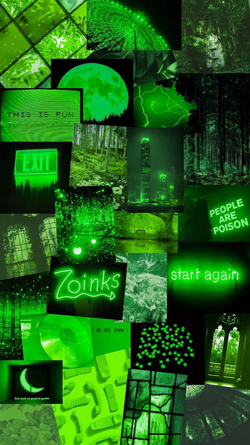 A collage of green images with text - Lime green, neon green