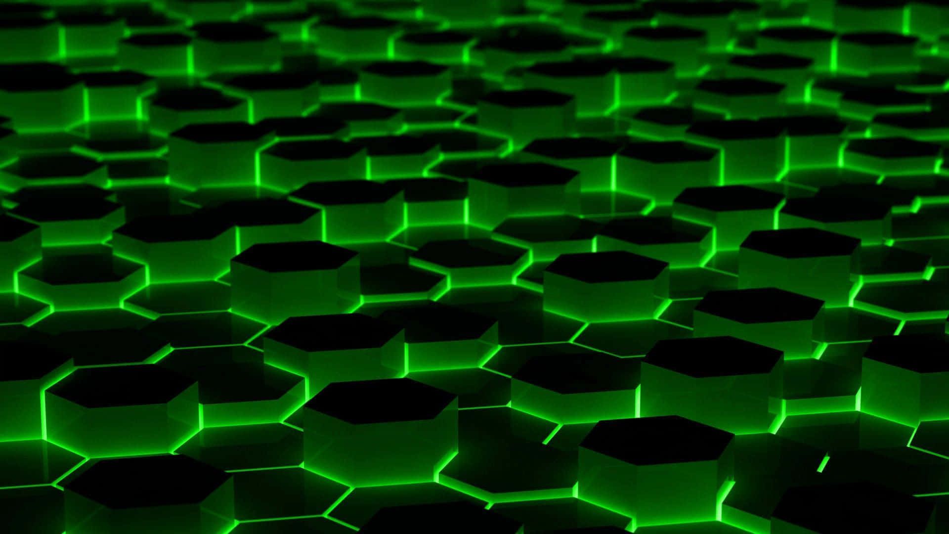 Green hexagons on a black background - Neon green, lime green