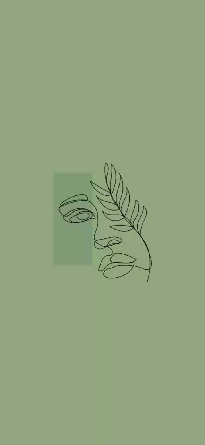 A minimalist line drawing of a face with a leaf for hair - Neon green, pastel green