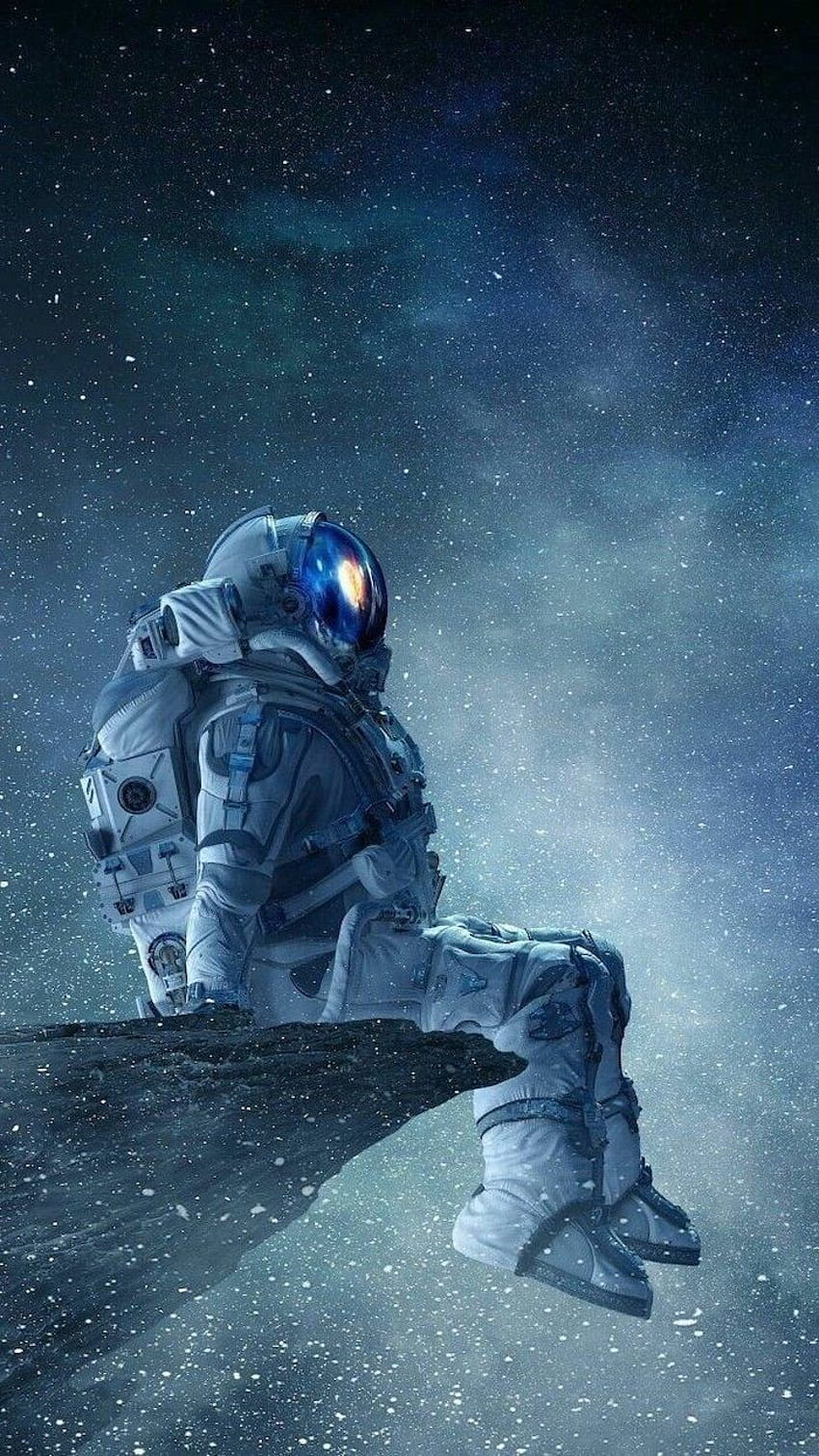 A man in an astronaut suit sitting on the edge of something - Astronaut, galaxy, cool