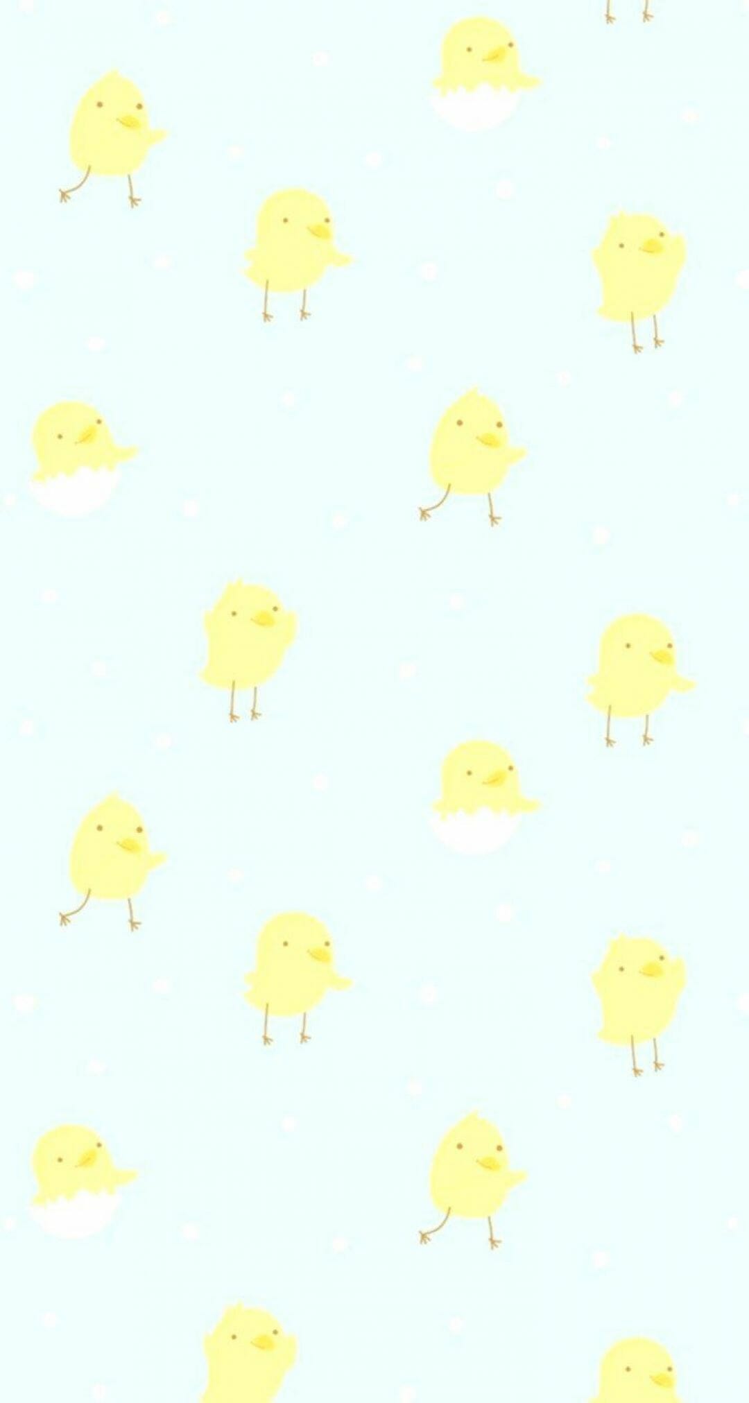 IPhone wallpaper with yellow chickens on a blue background - Easter