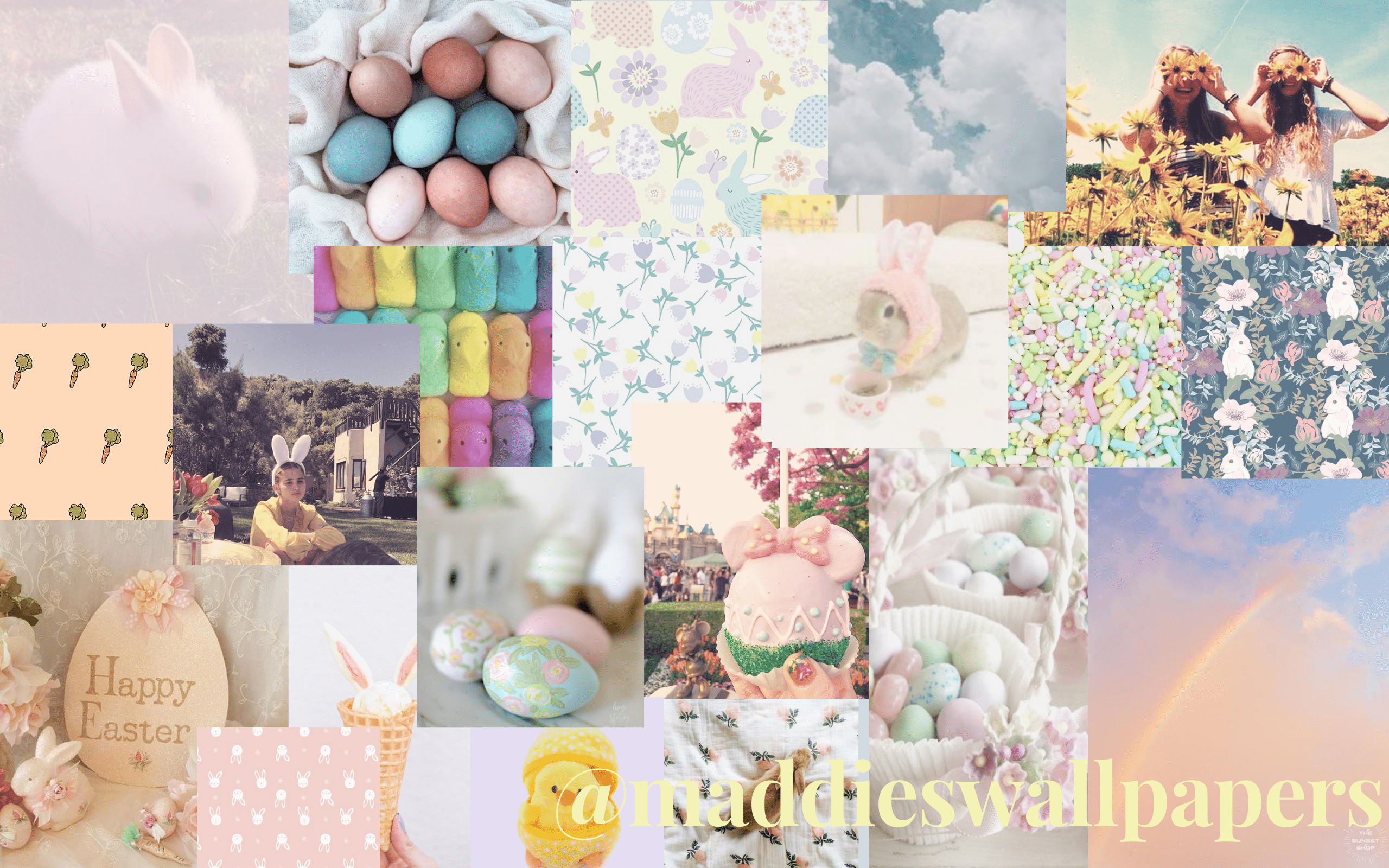 A collage of pictures with easter eggs and bunnies - Easter