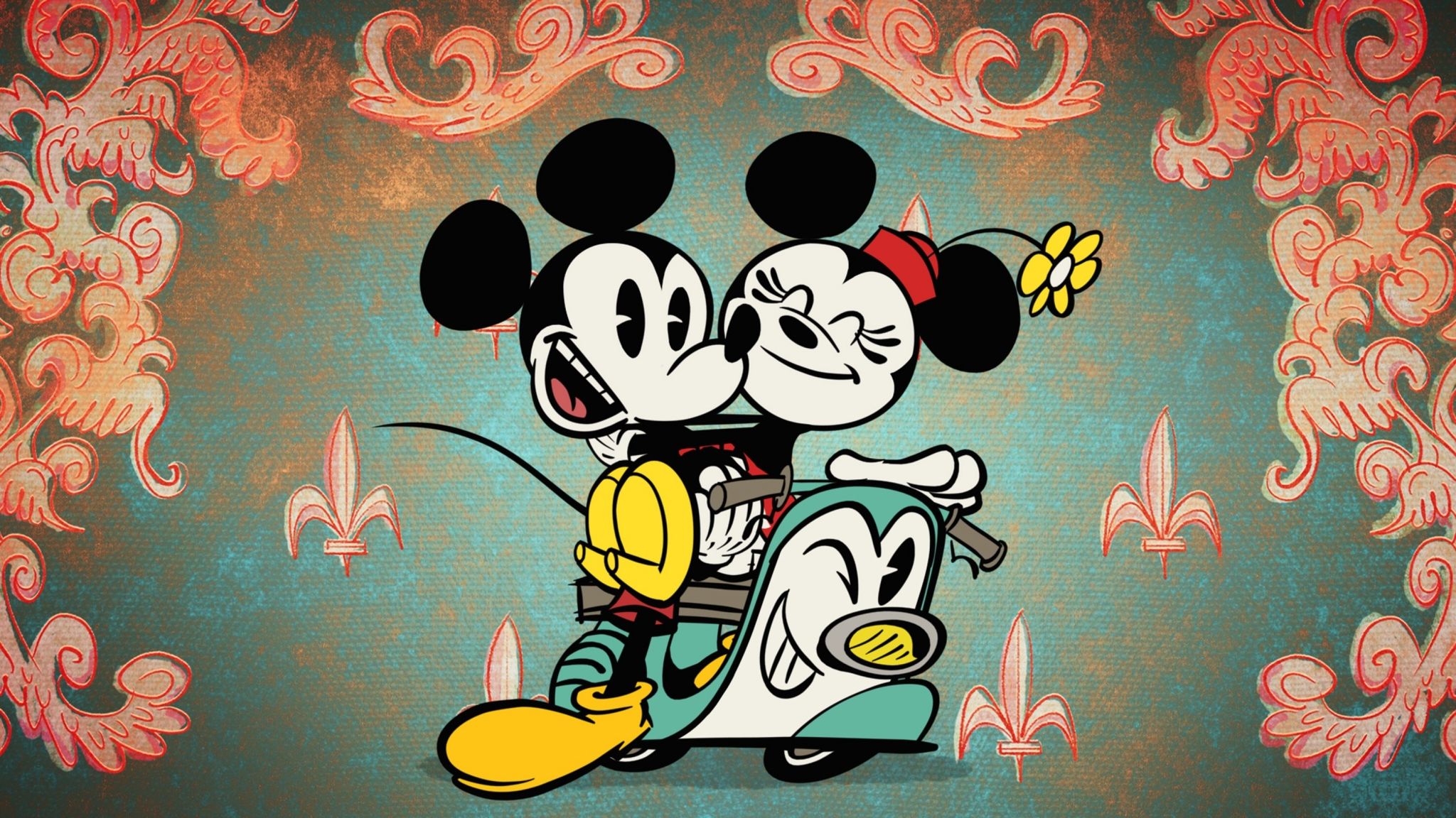 A cartoon of mickey mouse and minnie kissing - Mickey Mouse, Minnie Mouse