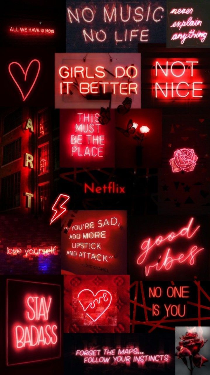 Aesthetic red neon sign background for phone - Neon red