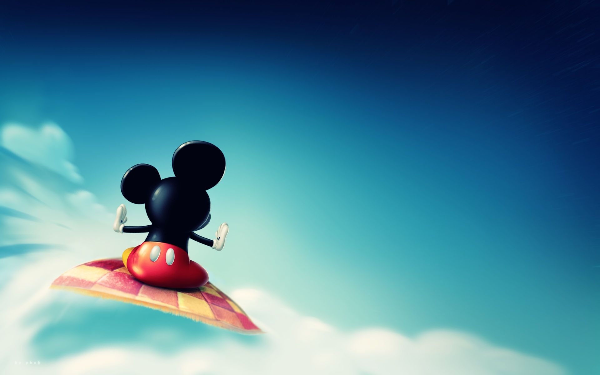 A cartoon character is on top of the water - Mickey Mouse