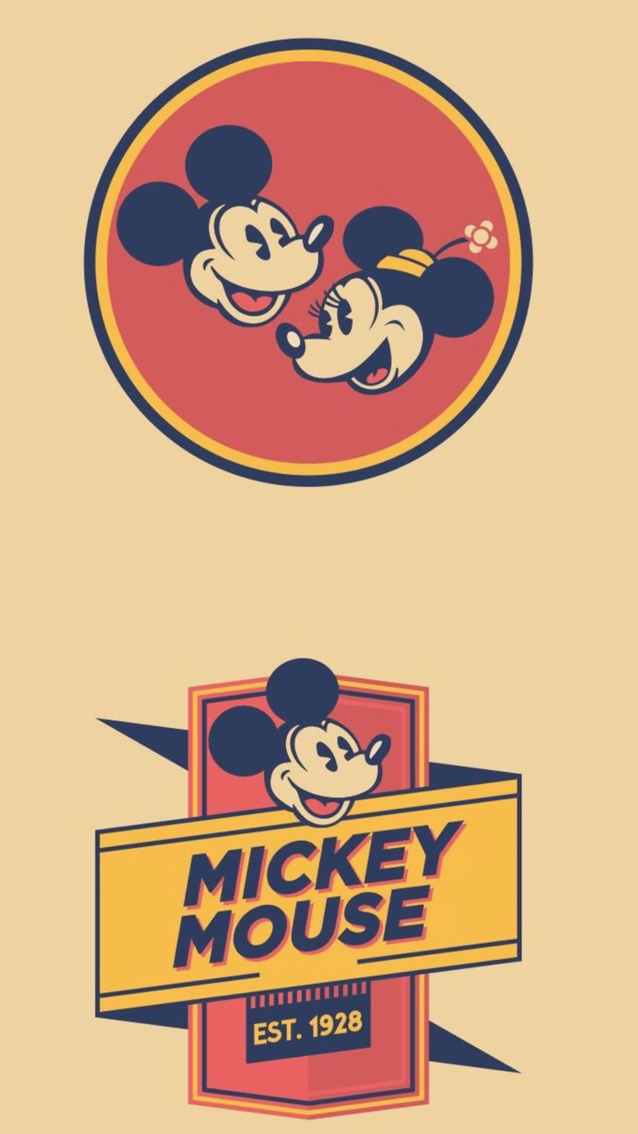 A couple of mickey mouse logos on the wall - Mickey Mouse, Minnie Mouse
