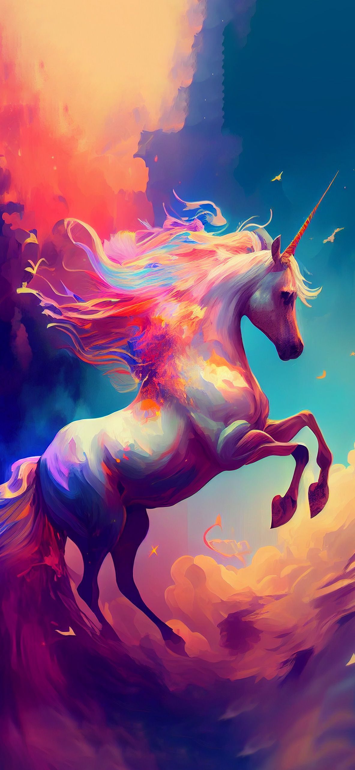 Download wallpapers 1080x1920 fantasy art, painting, unicorn, rainbow, colorful, digital art, art background, illustration, wallpaper, abstract art for desktop and mobile devices in any resolution - Horse, unicorn