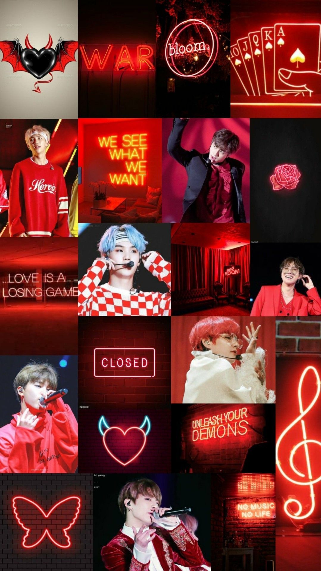 A collage of pictures with neon lights and signs - Neon red
