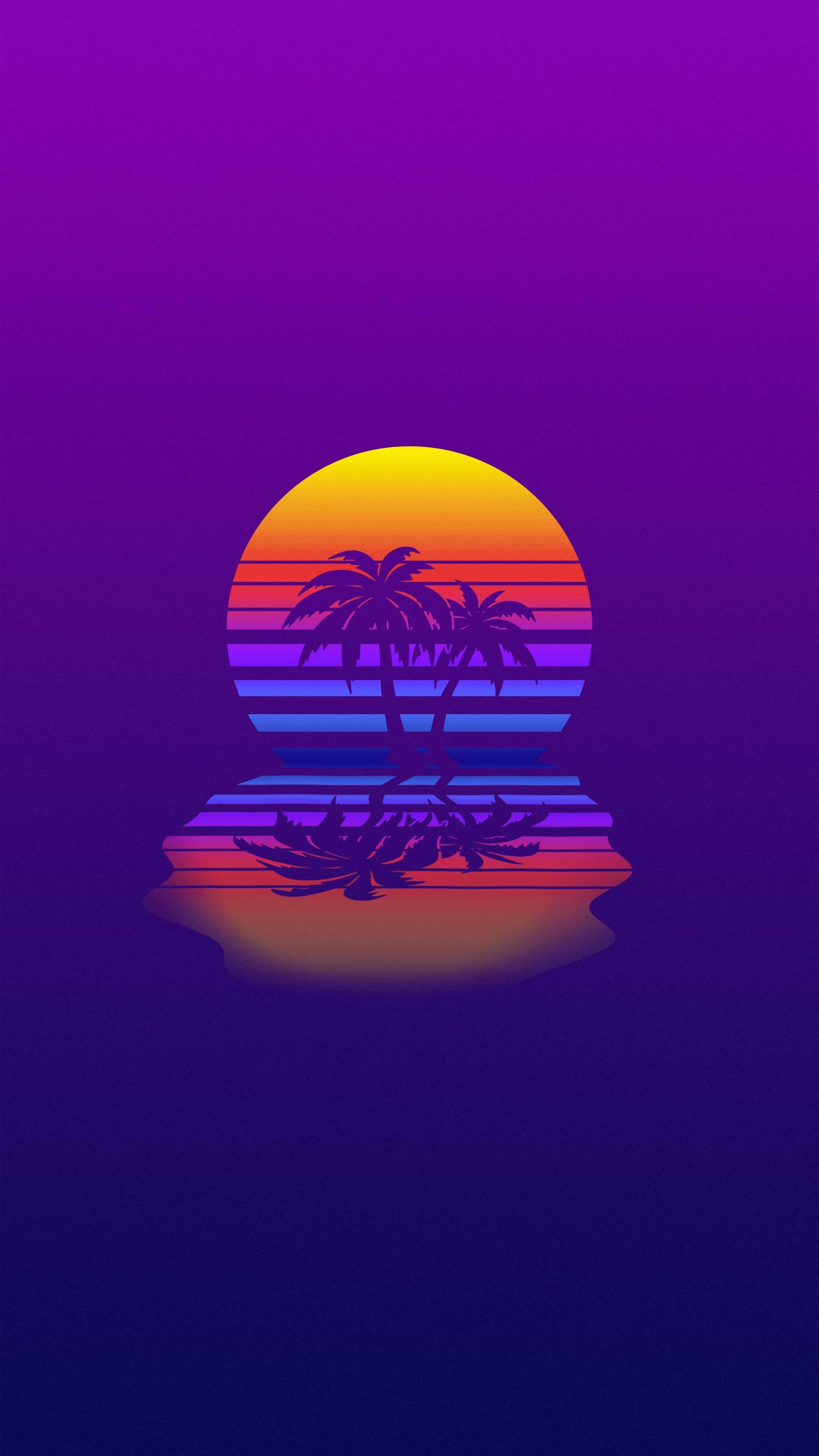 A purple and pink sunset with palm trees - Vaporwave