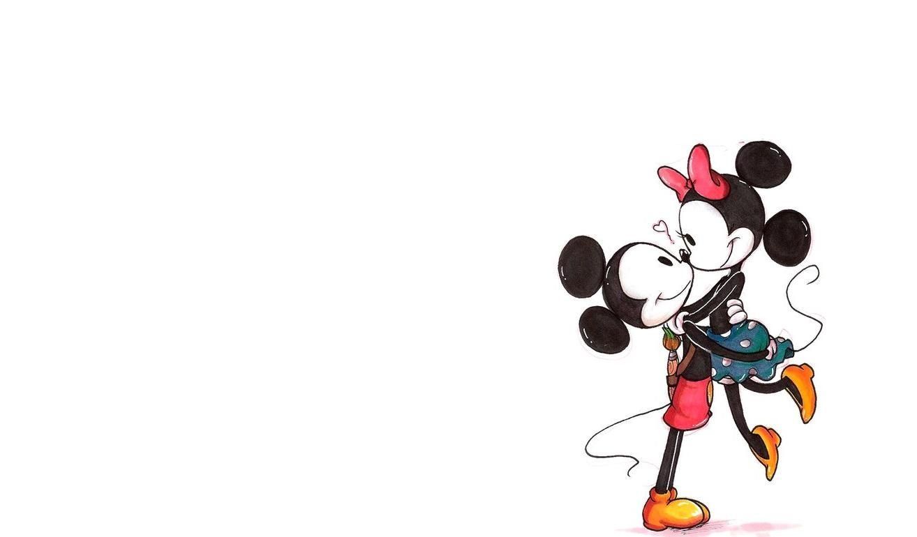 A painting of Mickey and Minnie Mouse kissing. - Mickey Mouse, Minnie Mouse
