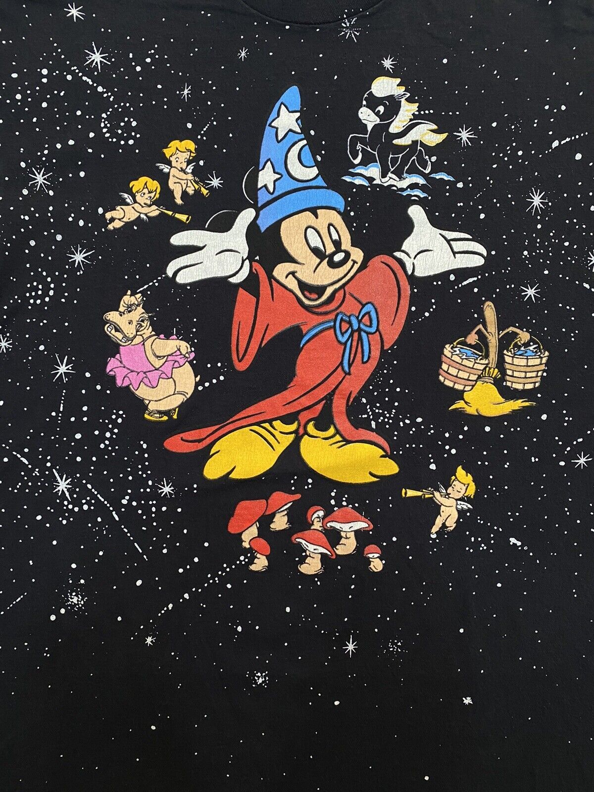 Vintage 90s Disney Mickey Mouse Wizard Fantasia 50 All Over Print T Shirt XL