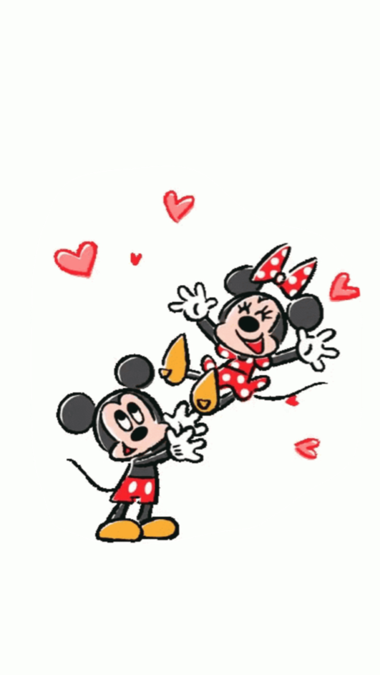 A cartoon of mickey and minnie mouse with hearts - Mickey Mouse, Minnie Mouse