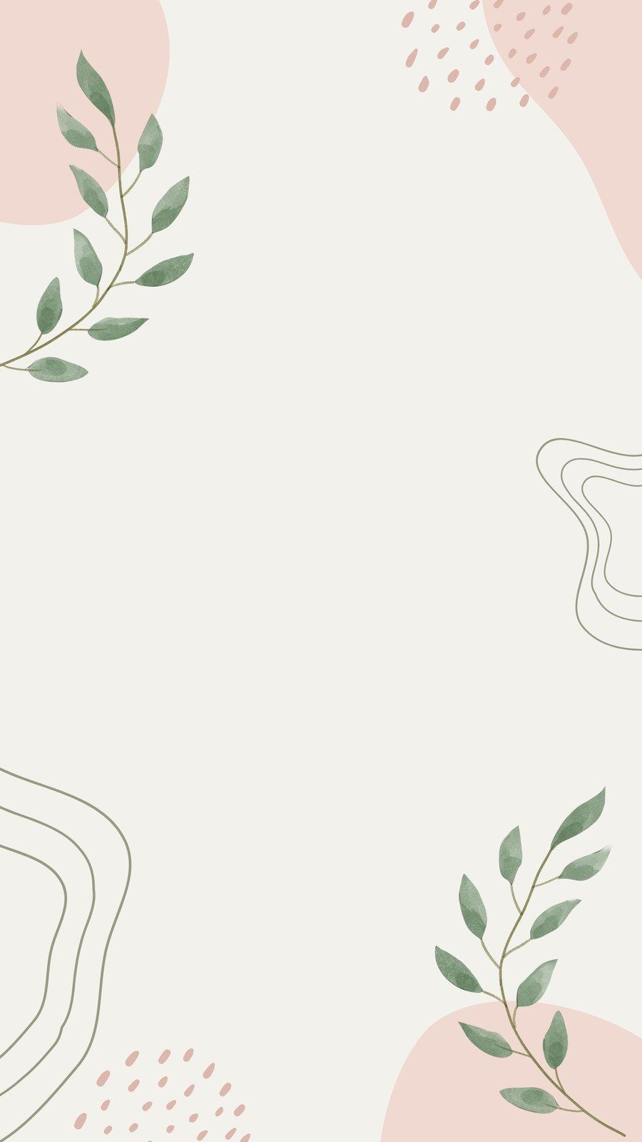 A pink and green background with leaves - Beige, leaves, cream, boho, phone, watercolor