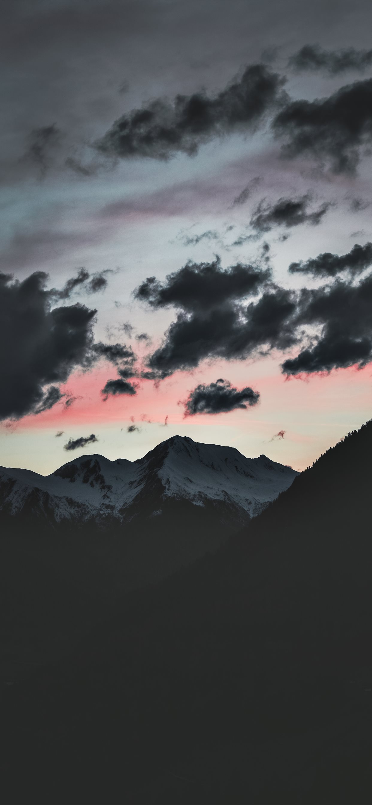 silhouette of mountain under cloudy sky iPhone 11 Wallpaper Free Download