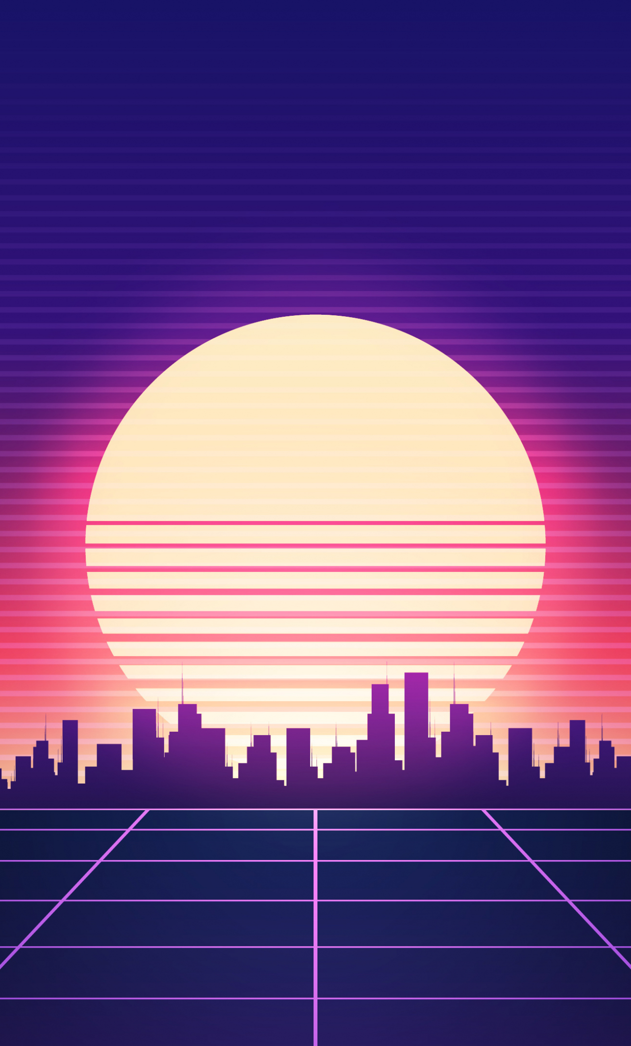 A purple and orange sunset over a city skyline - Grid