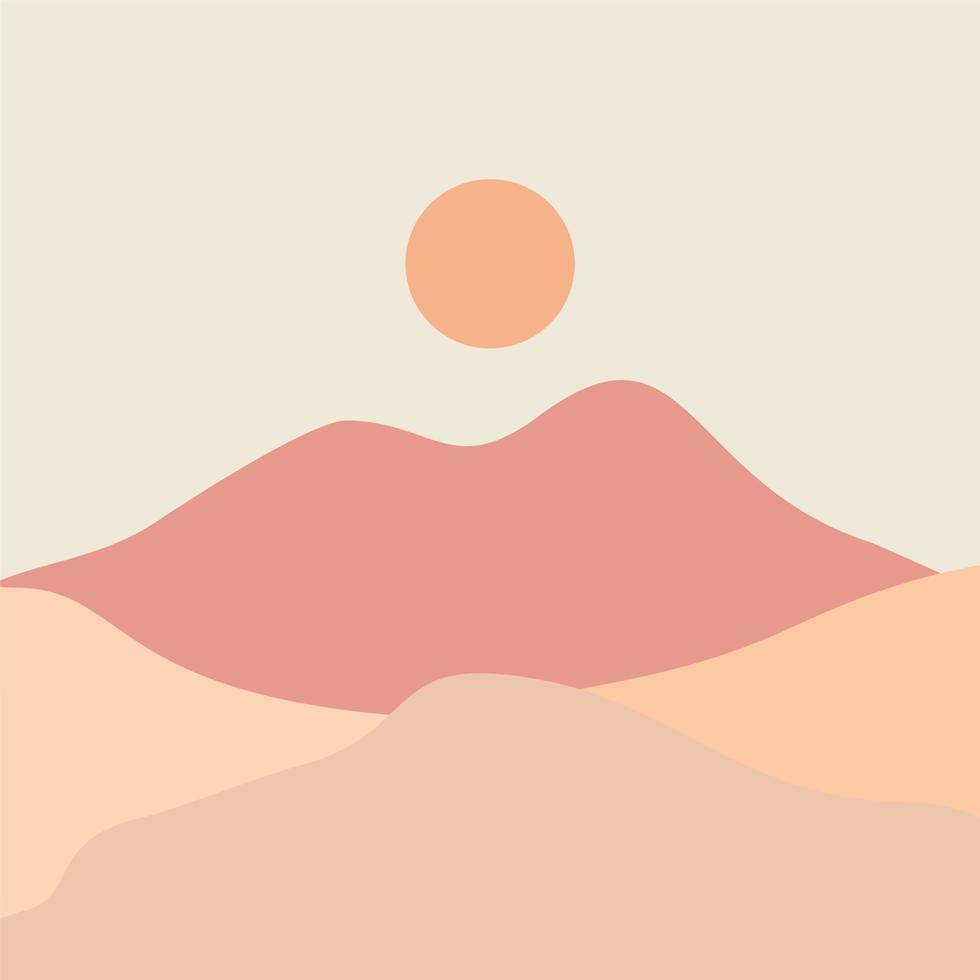 A sunset in the desert with mountains and sand - Sun
