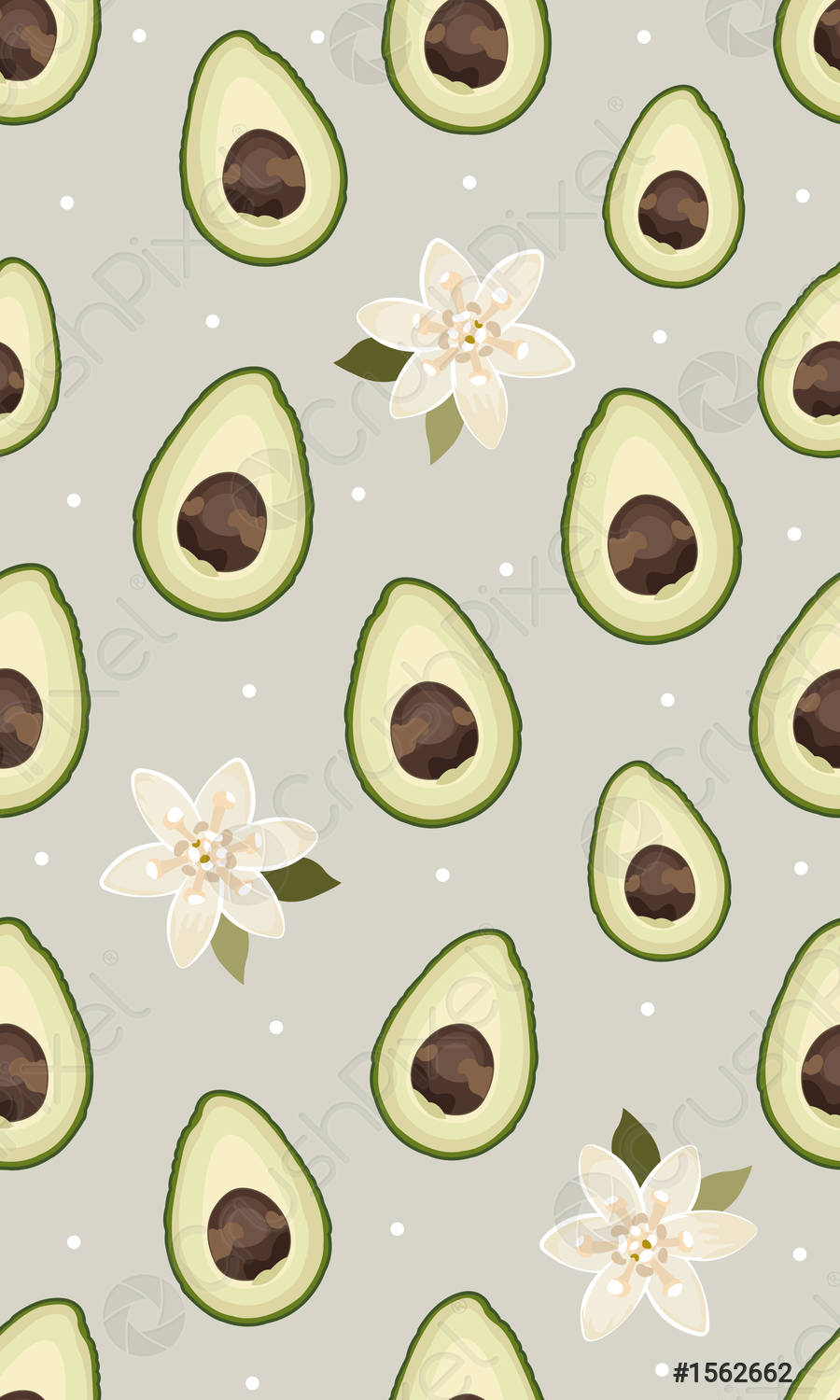 Seamless pattern sliced avocado with flower on gray background Vector vector 1562662