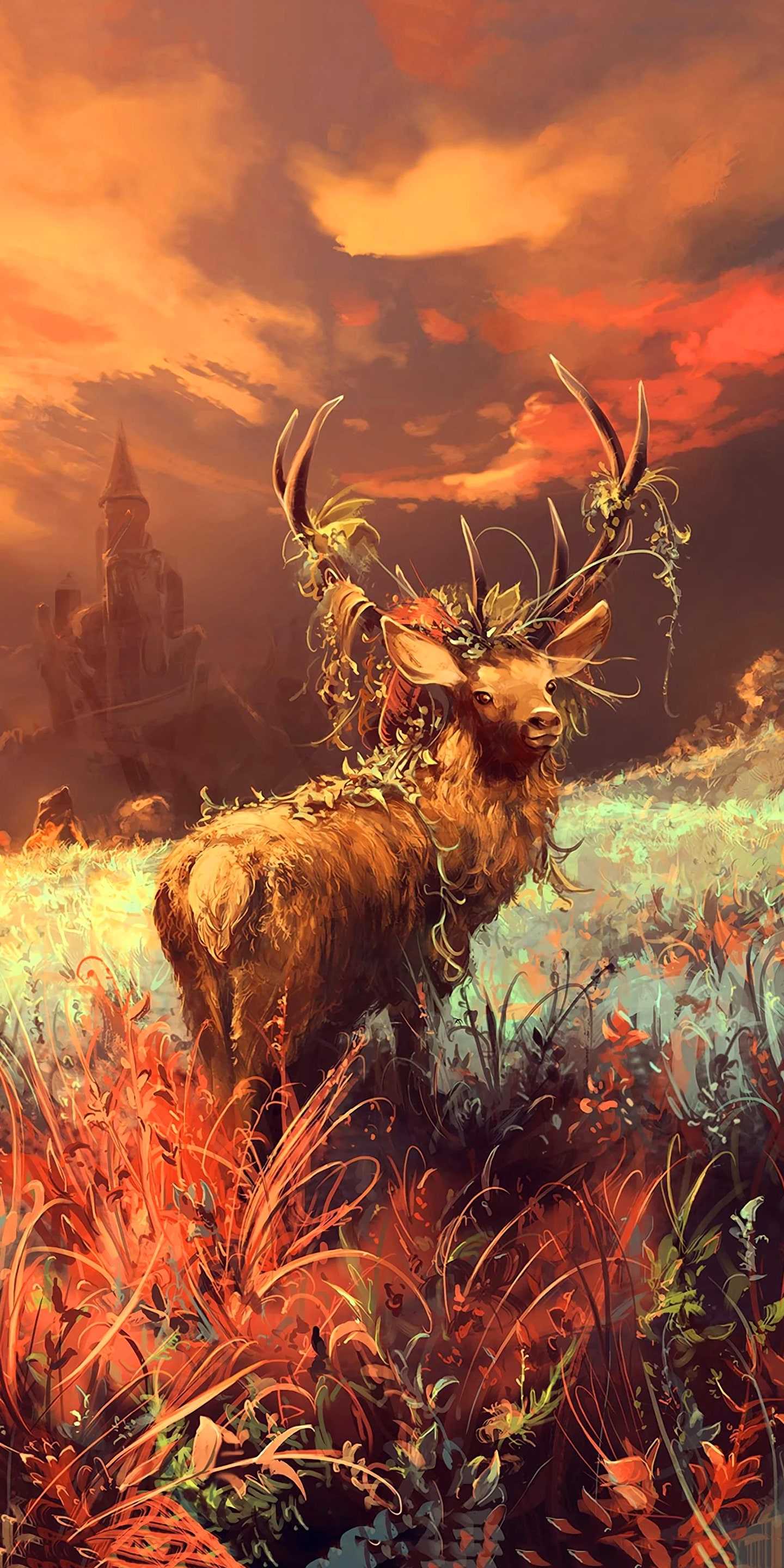 A painting of an animal in the grass - Deer