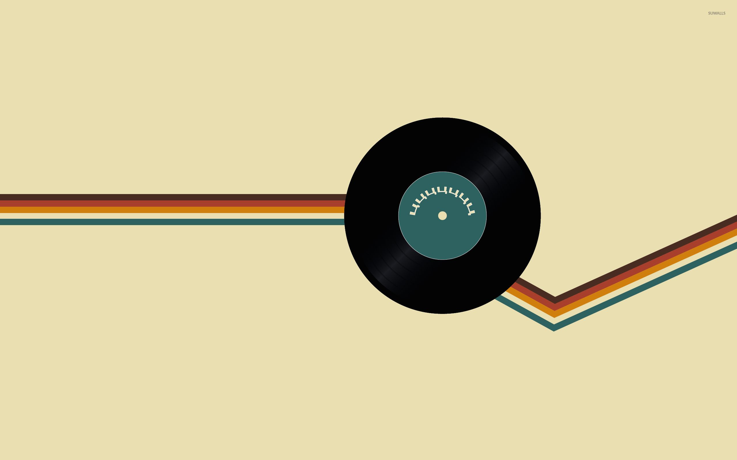 A vinyl record with rainbow stripes and an arrow - 2560x1600, minimalist, music