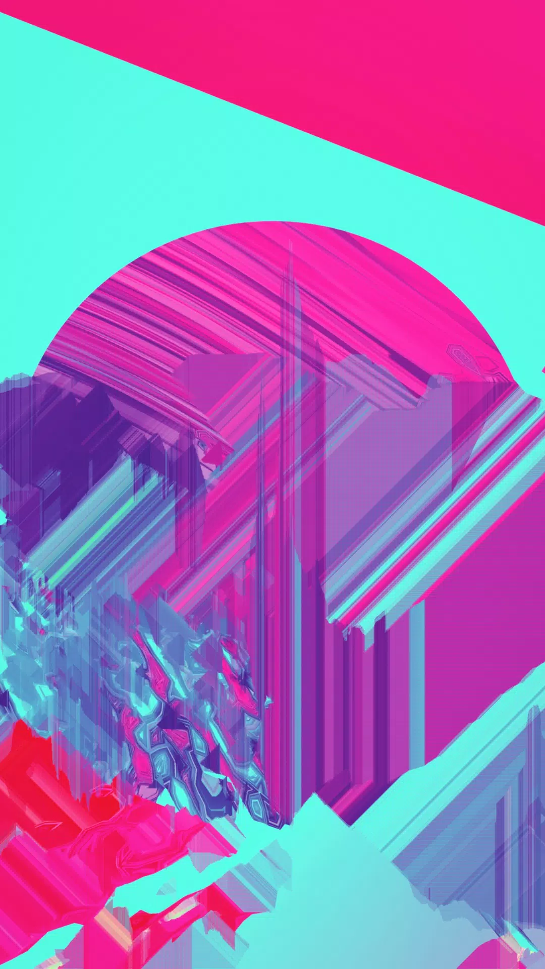 A pink and blue abstract image with a circular shape - VHS