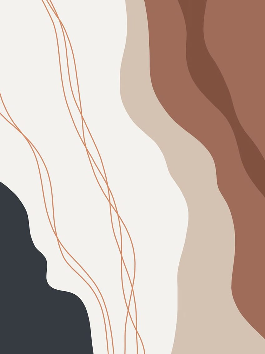 An abstract illustration of flowing lines and shapes in brown, beige, black and white. - Minimalist beige, neutral