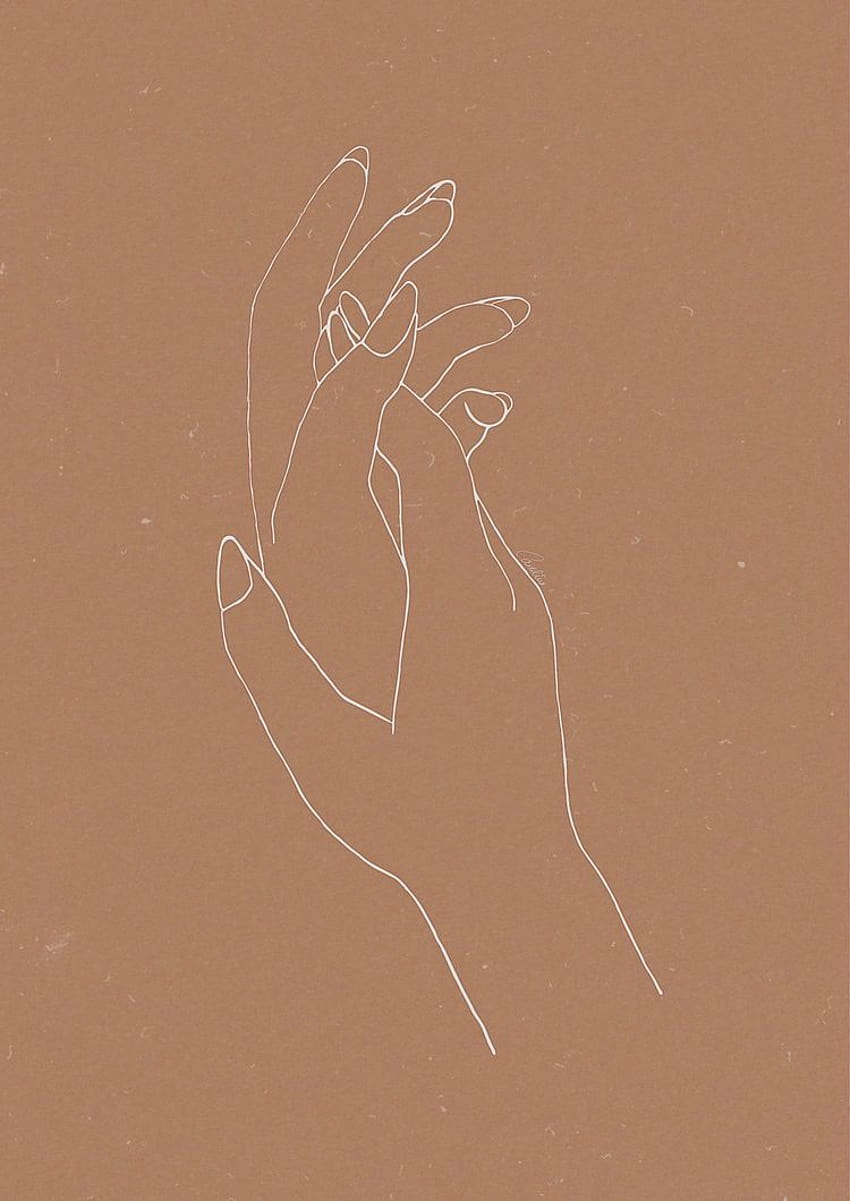 A drawing of two hands holding something - Minimalist beige