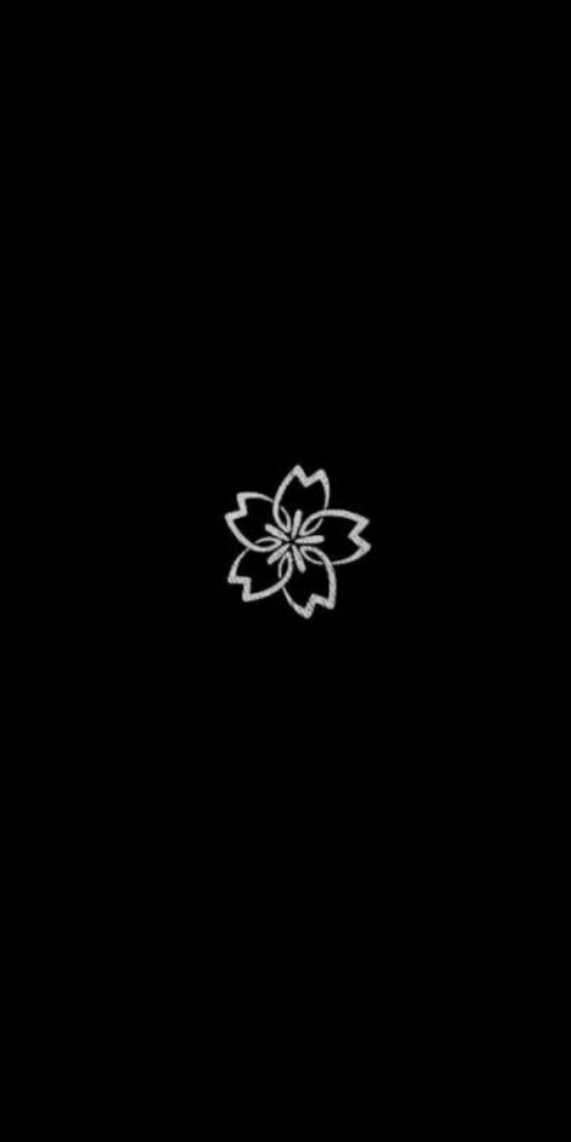 Black background with a white outline of a flower - Black and white