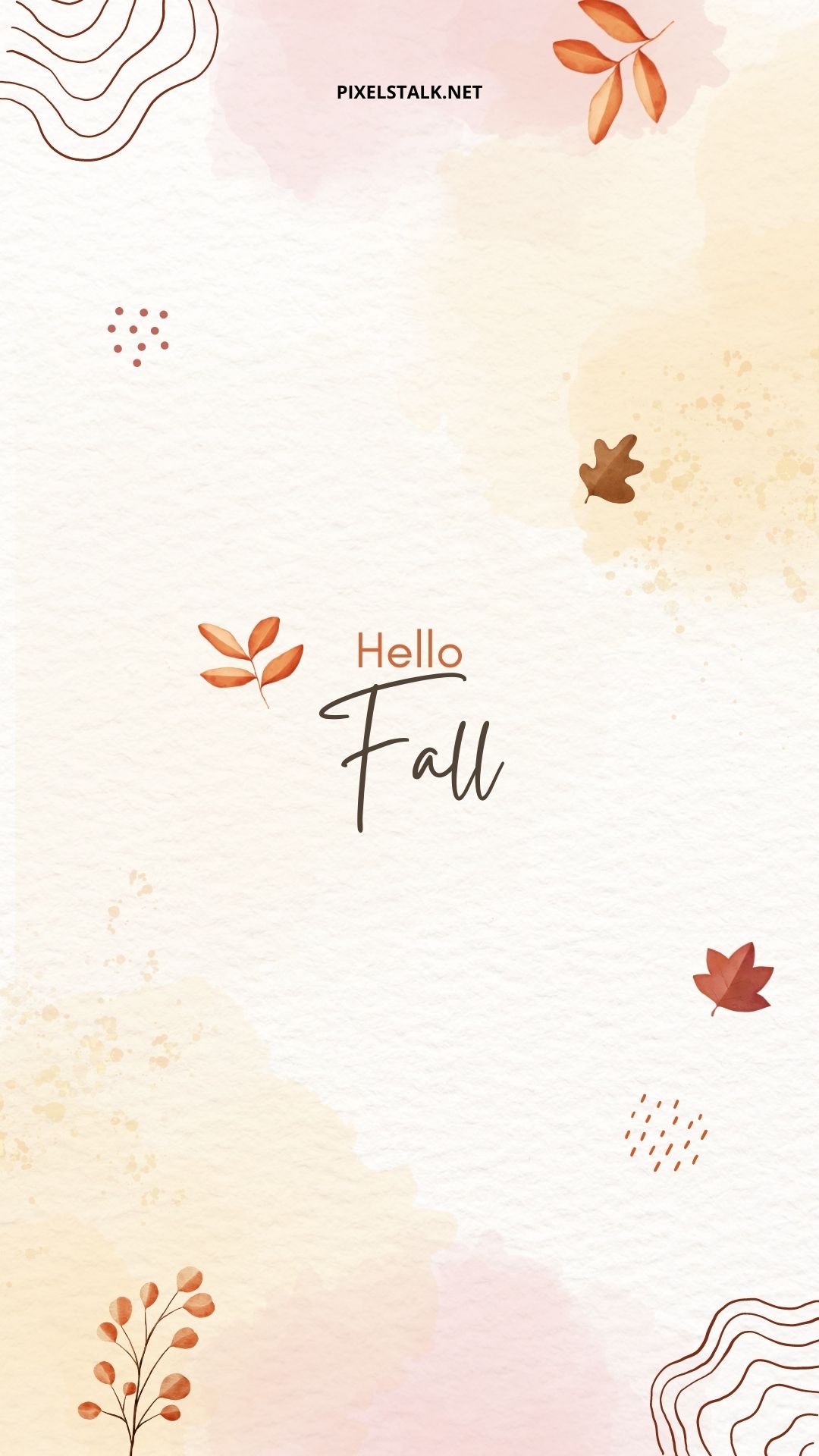 Hello Fall phone wallpaper with a watercolor background - Cute fall