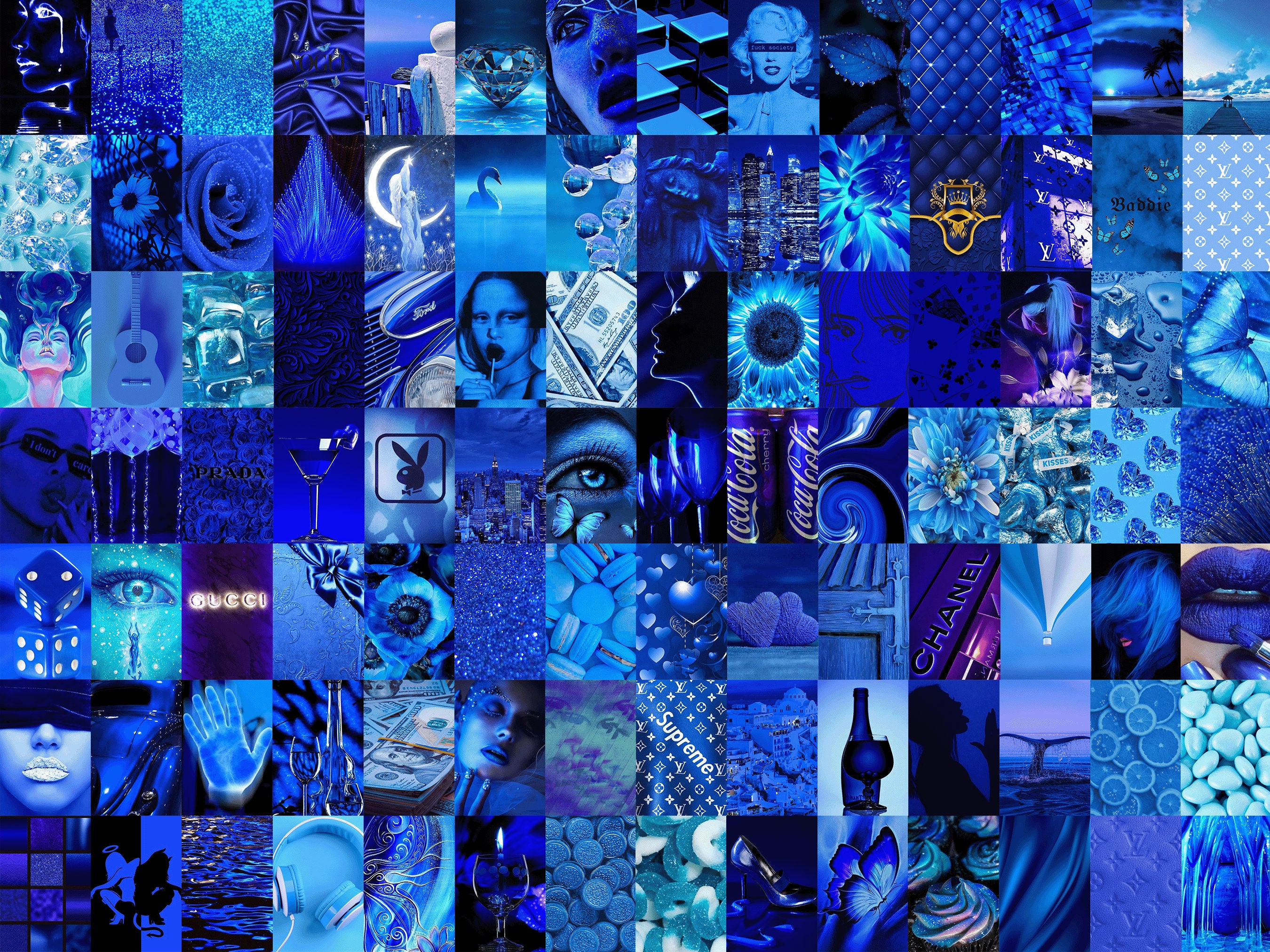 Neon Blue Wall Collage Kit 101 PCS Blue Aesthetic VSCO
