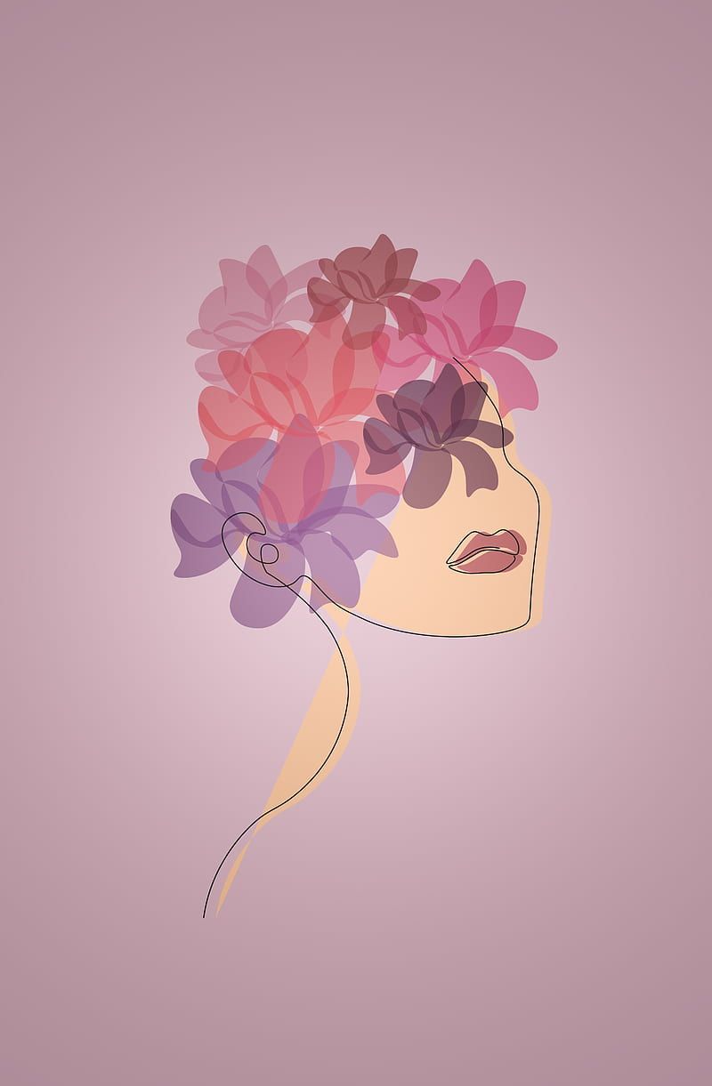A woman with flowers in her hair - Pastel minimalist