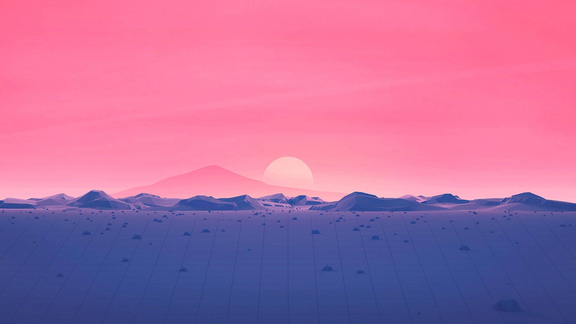 A pink sunset on the horizon with mountains in front - 1920x1080