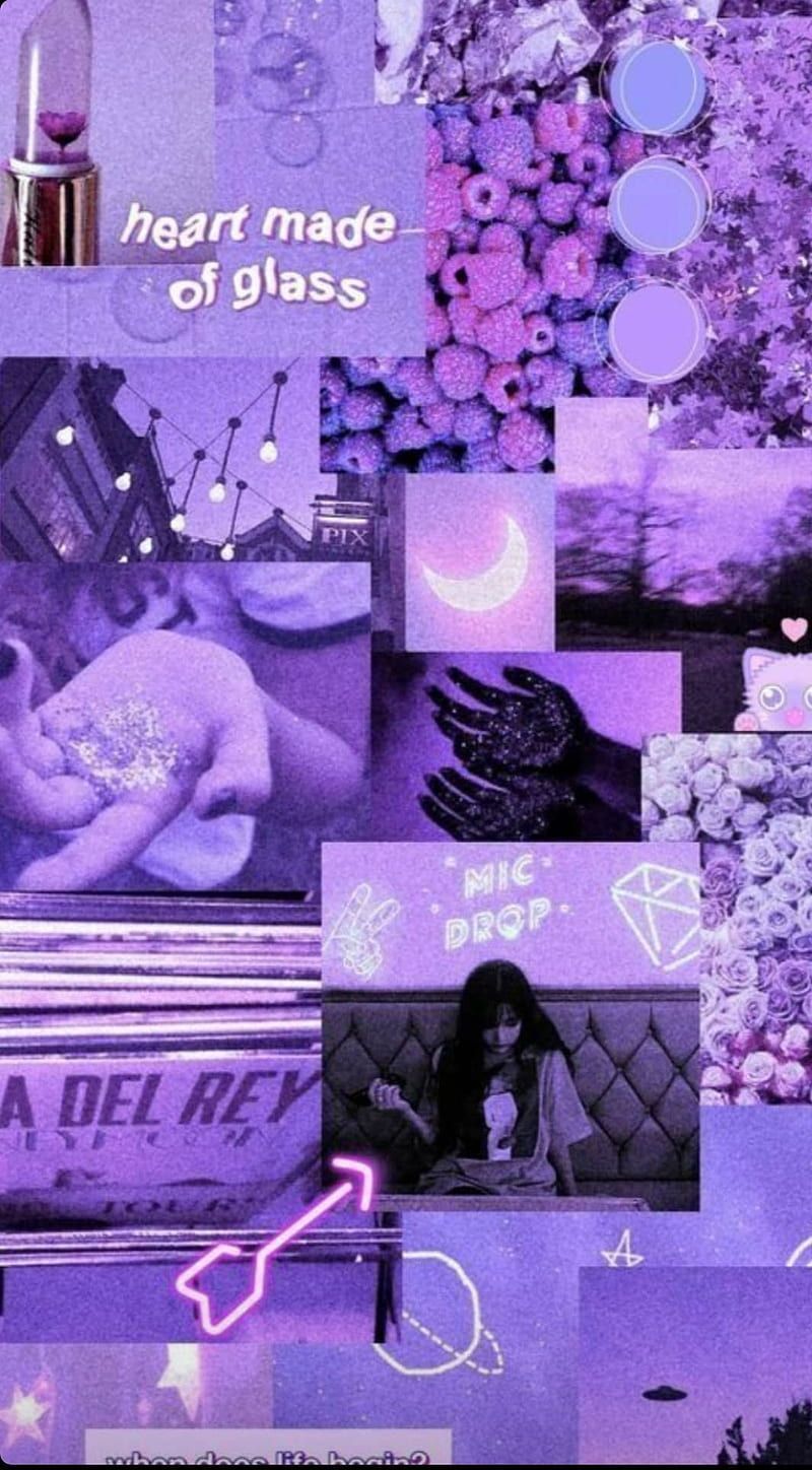 Aesthetic purple wallpaper, collage made of photos and quotes, purple aesthetic background, purple phone wallpaper - Lavender