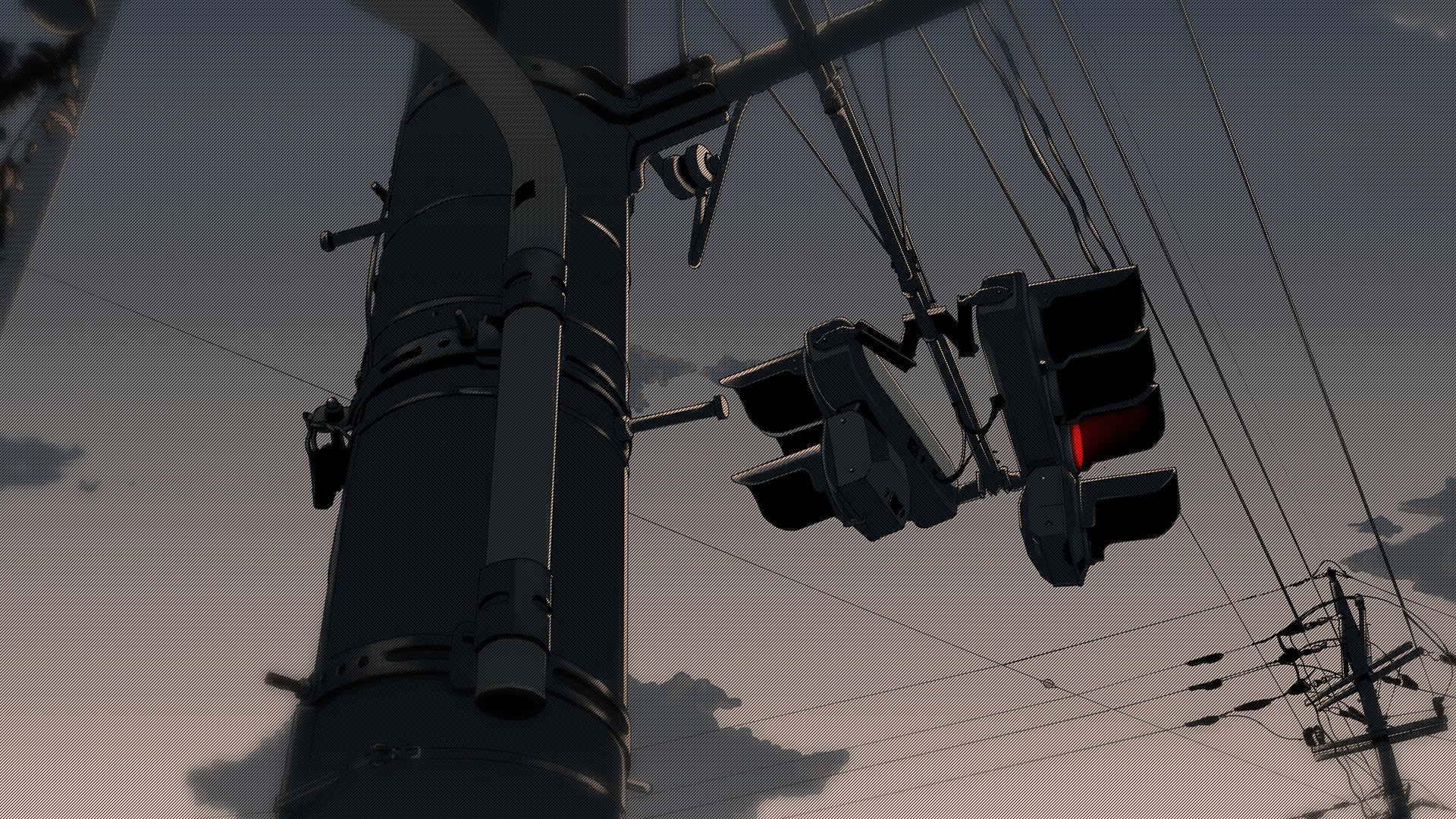 A red traffic light hanging from a pole. - 1920x1080