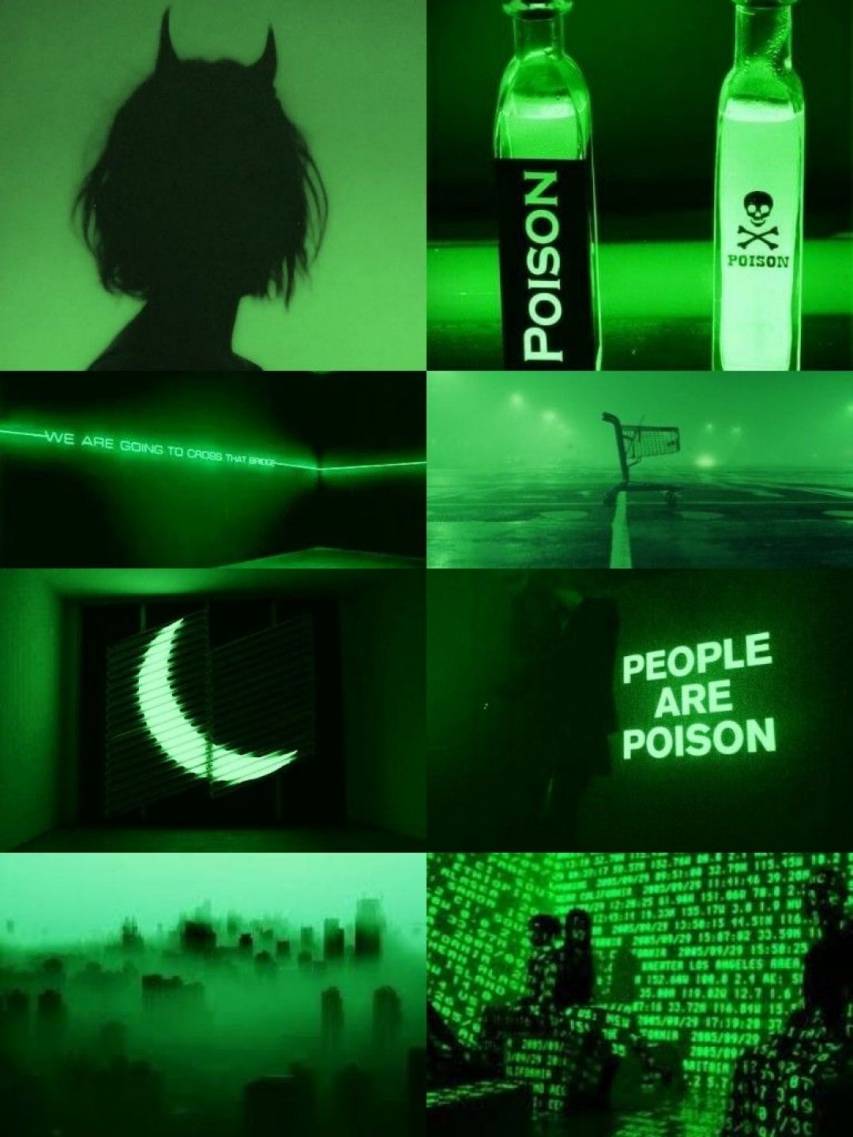 A collage of green images with text that says people poison - Dark green