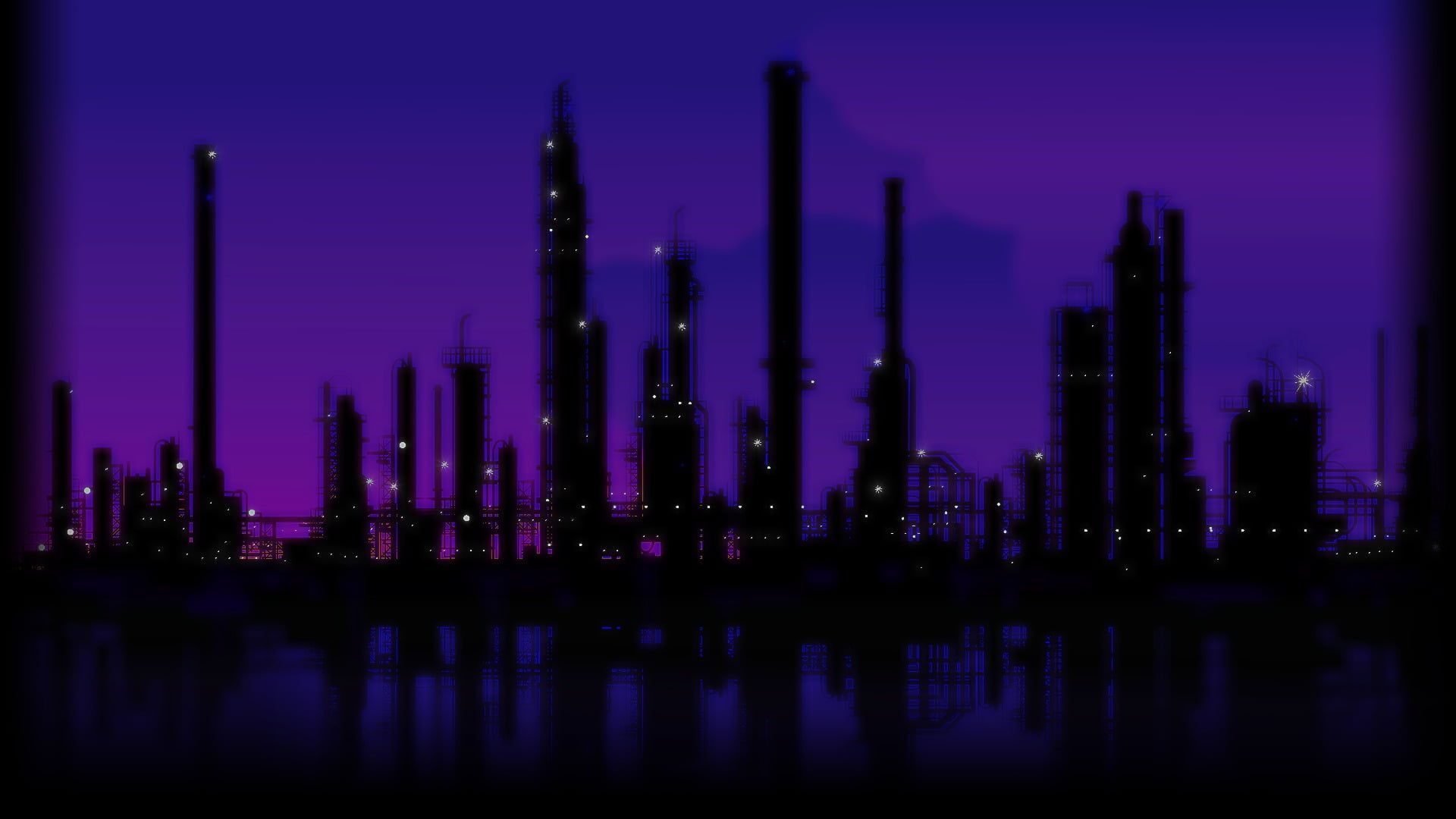A city skyline at night with purple lighting - 1920x1080