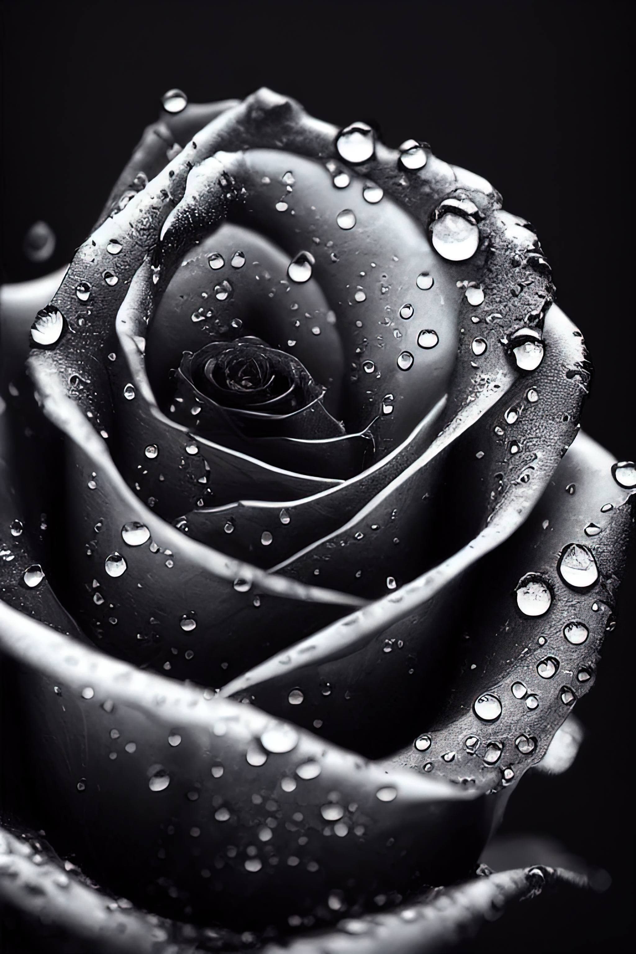 Dark black rose with water droplets