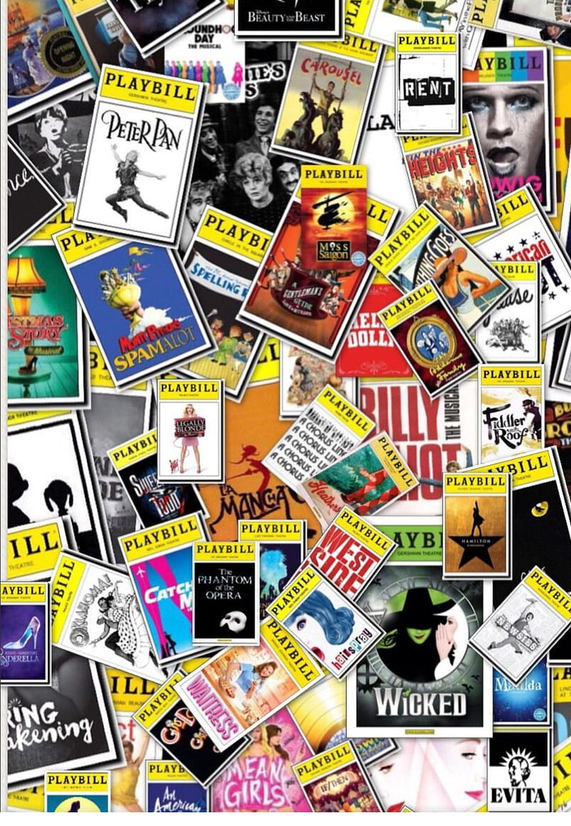 A collage of various musicals and their logos - Broadway