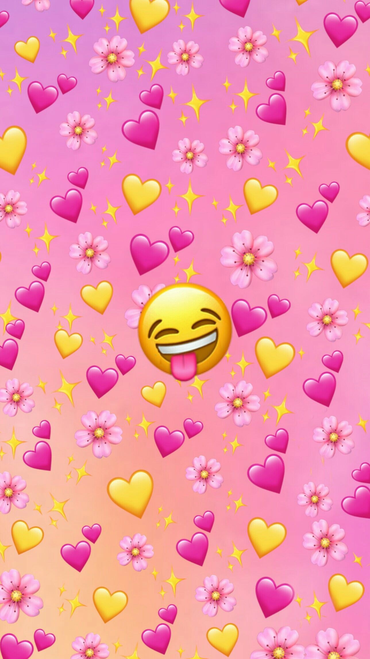 A pink and yellow background with hearts - Emoji