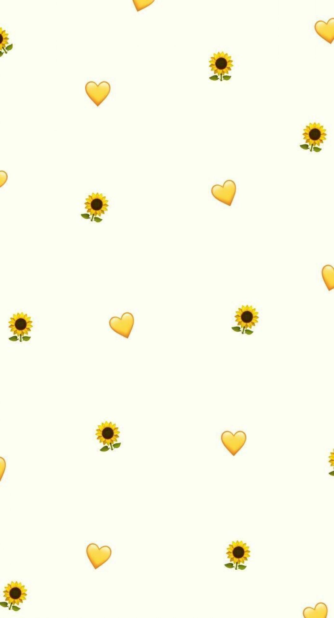 A pattern of sunflowers and hearts on white background - Emoji