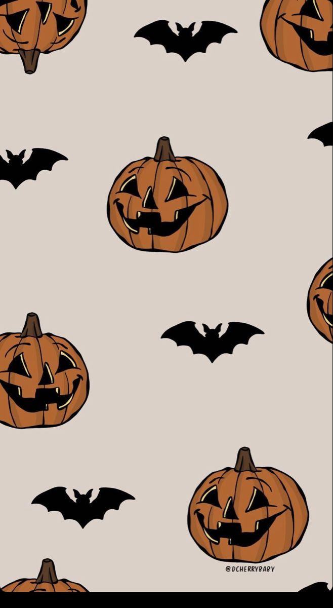 Halloween wallpaper, jack o lanterns and bats, on a light grey background - Cute Halloween