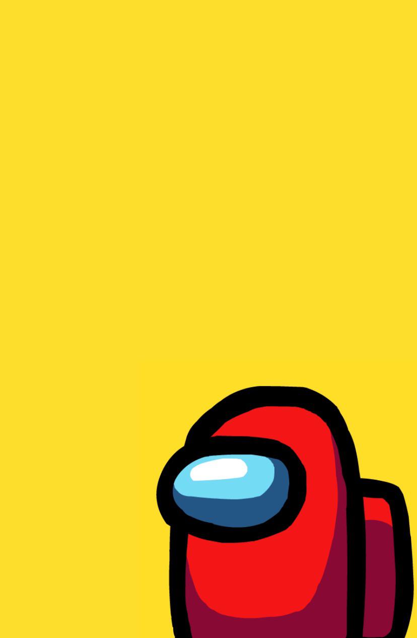 A cartoon character with red and blue on yellow - Among Us