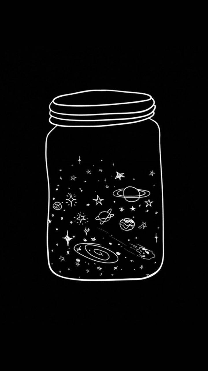 Download Cute Black And White Aesthetic Galaxy In Jar Wallpaper