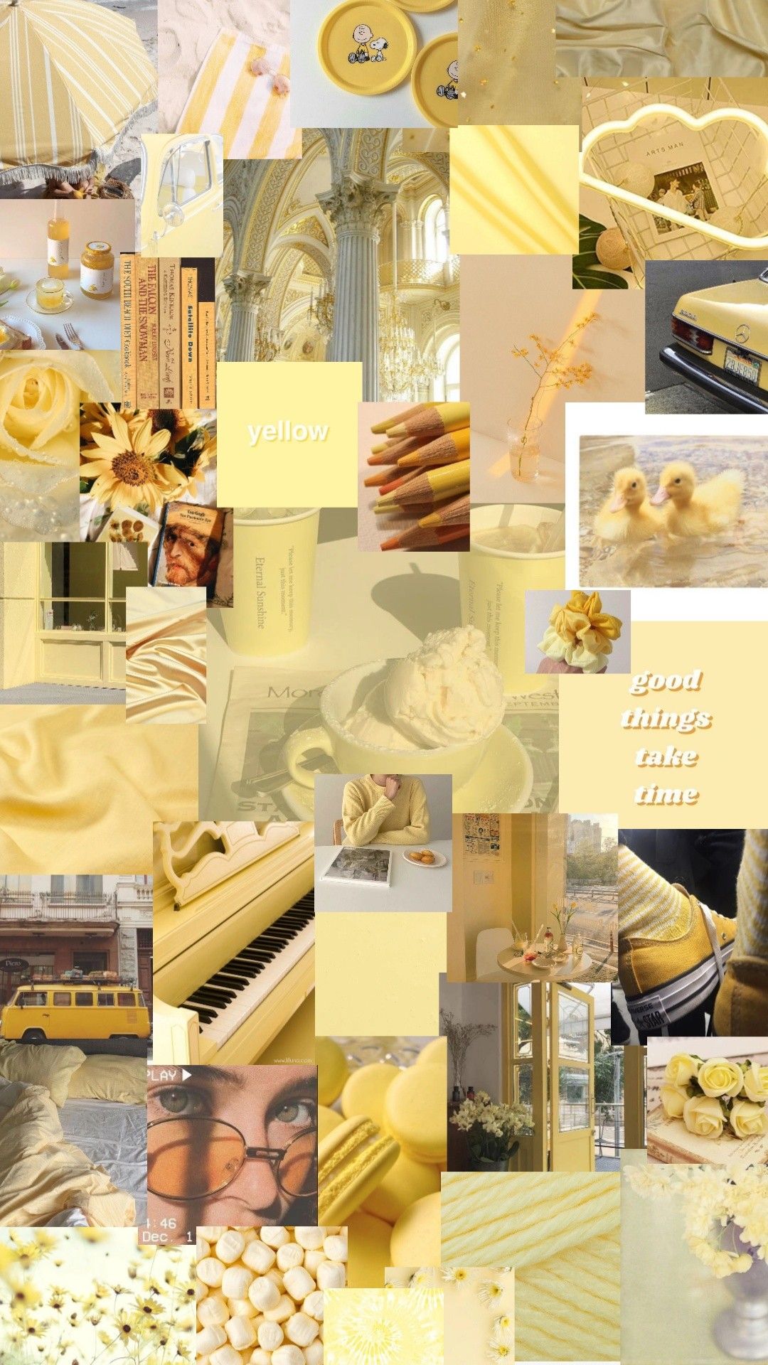 A collage of pictures with yellow backgrounds - Pastel yellow, light yellow