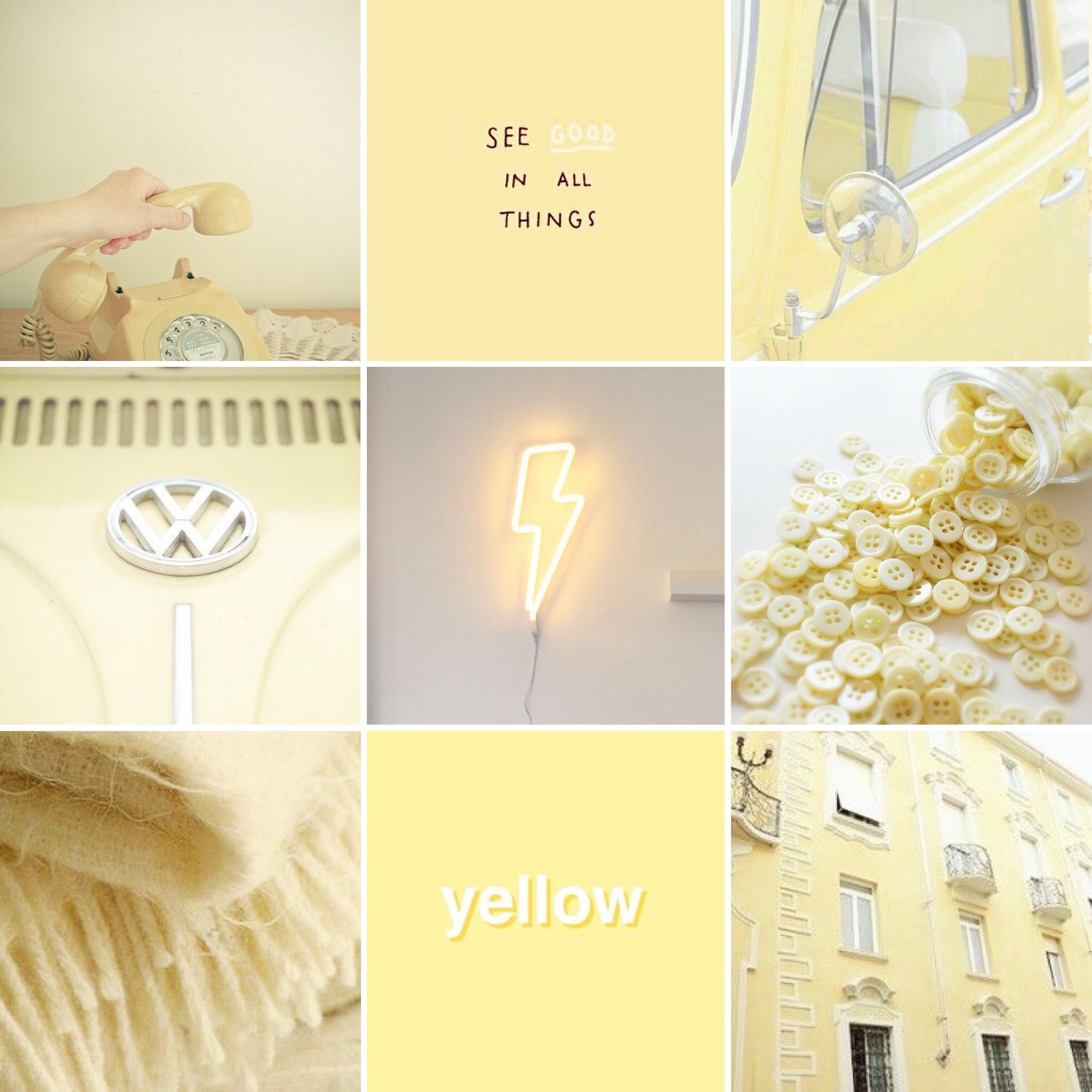 A collage of nine photos of yellow objects. - Pastel yellow